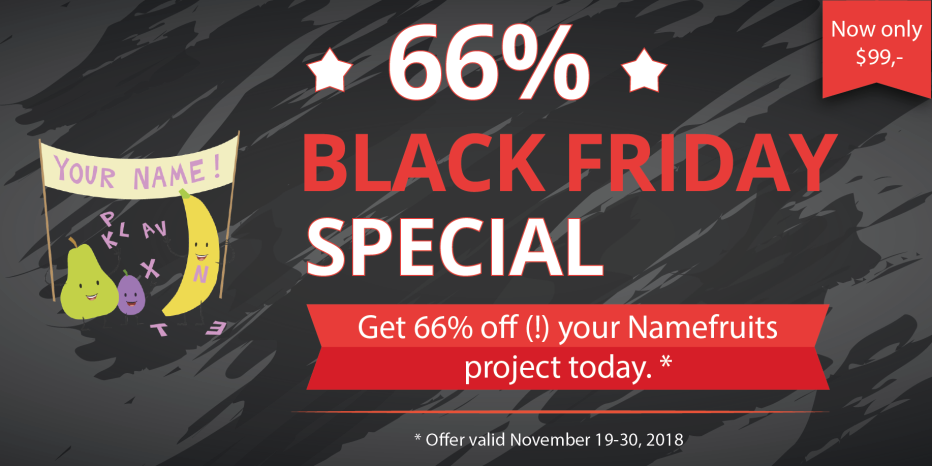 Namefruits Black Friday Black Friday Deal für Namefruits