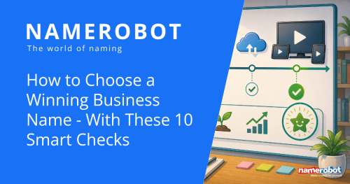 Social preview image for the NameRobot company name checklist article with Namero illustration.
