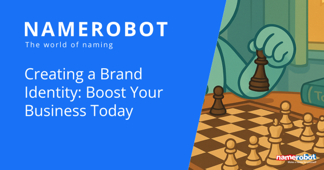 Namero moves a chess piece on a chessboard – symbolizing the strategic approach to building a brand identity. The text “Creating a Brand Identity: Boost Your Business Today” appears on the left side.