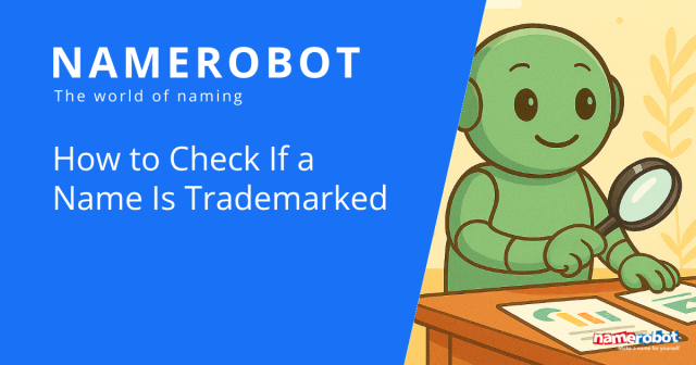 Namero examines documents on a table using a magnifying glass – a guide to trademark name searches.