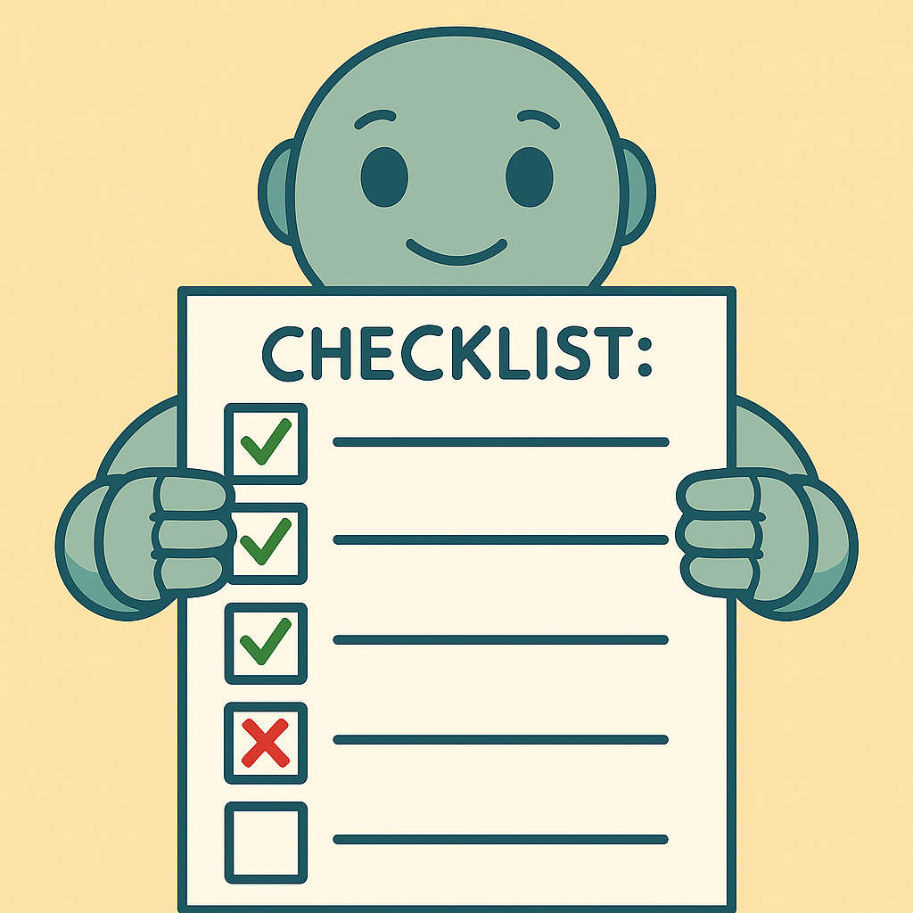 Namero holds a large checklist with five items: three are checked, one marked with a red X, and one is blank – symbolizing a structured to-do list for naming or brand development.