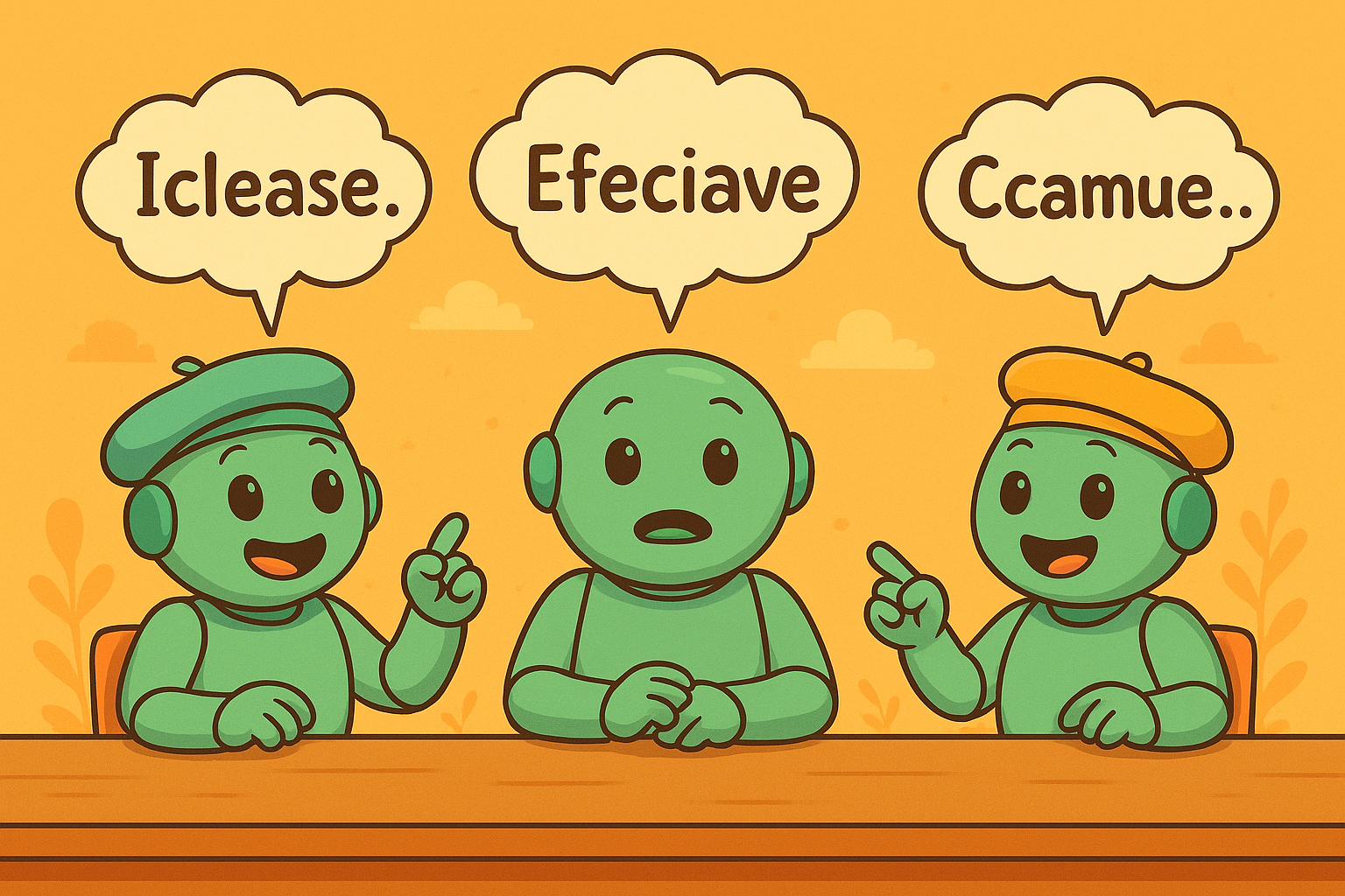 Three Nameros suggest different invented names while the middle robot looks unsure.