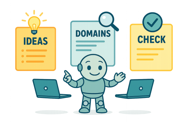 Robot using NameRobot tools: generate ideas, check domains, validate names