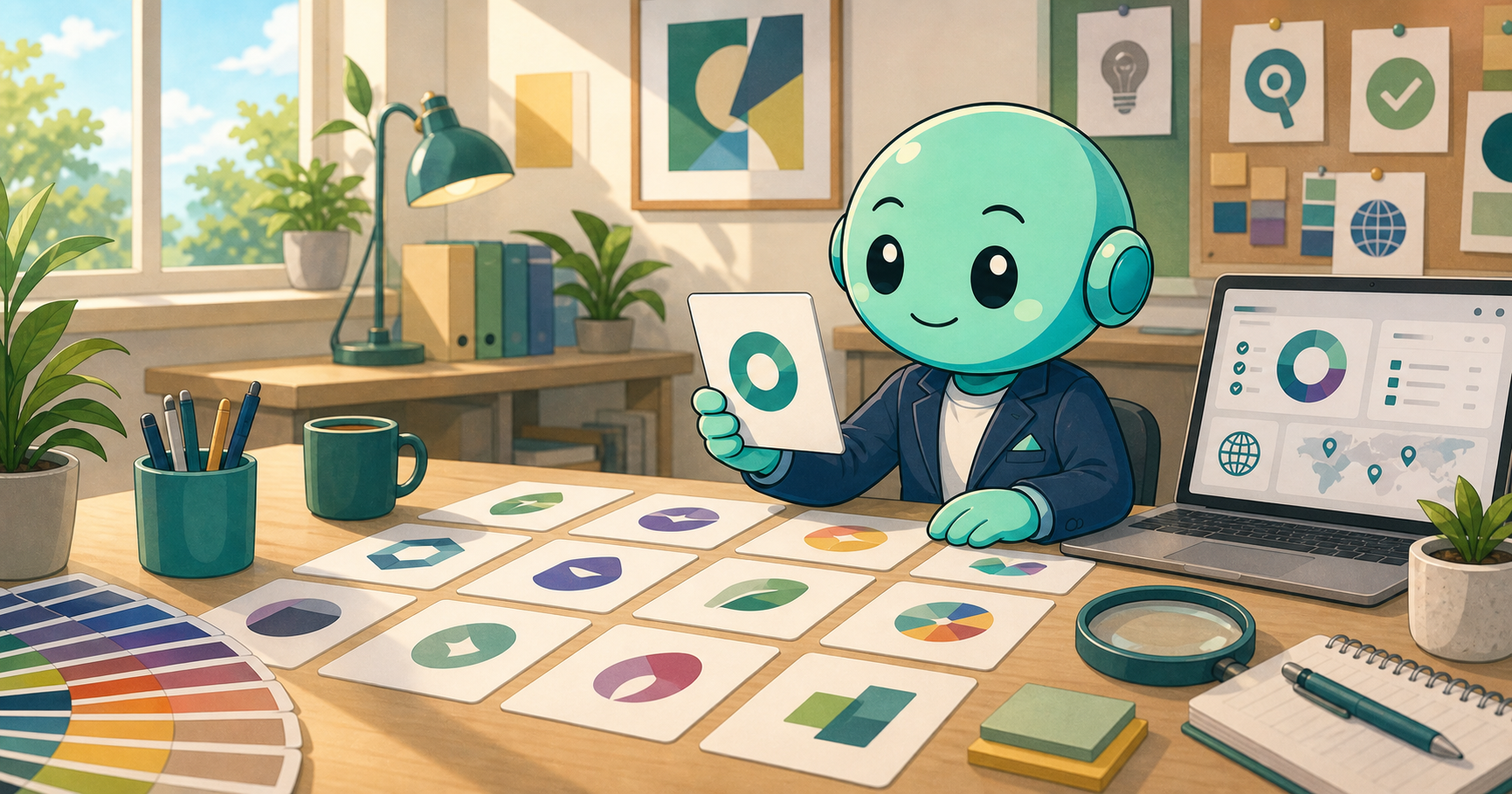 Namero reviews brand name ideas, trademark signals, and visual brand options in a bright strategy workspace.