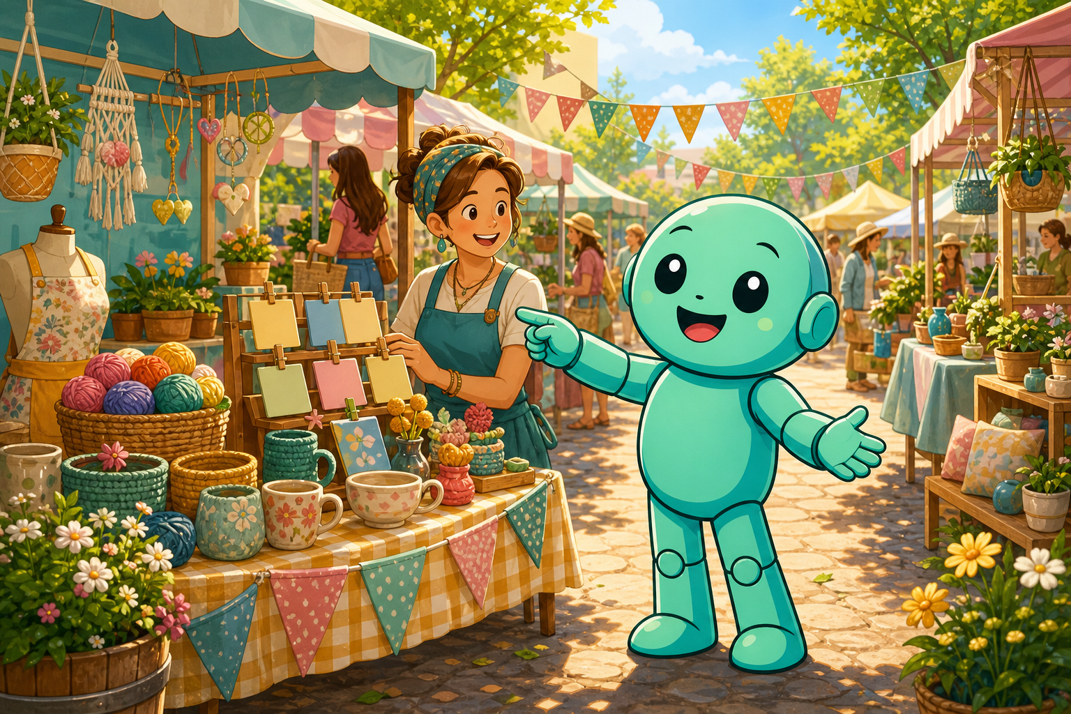 Namero at a sunny DIY craft market helping develop creative blog name ideas