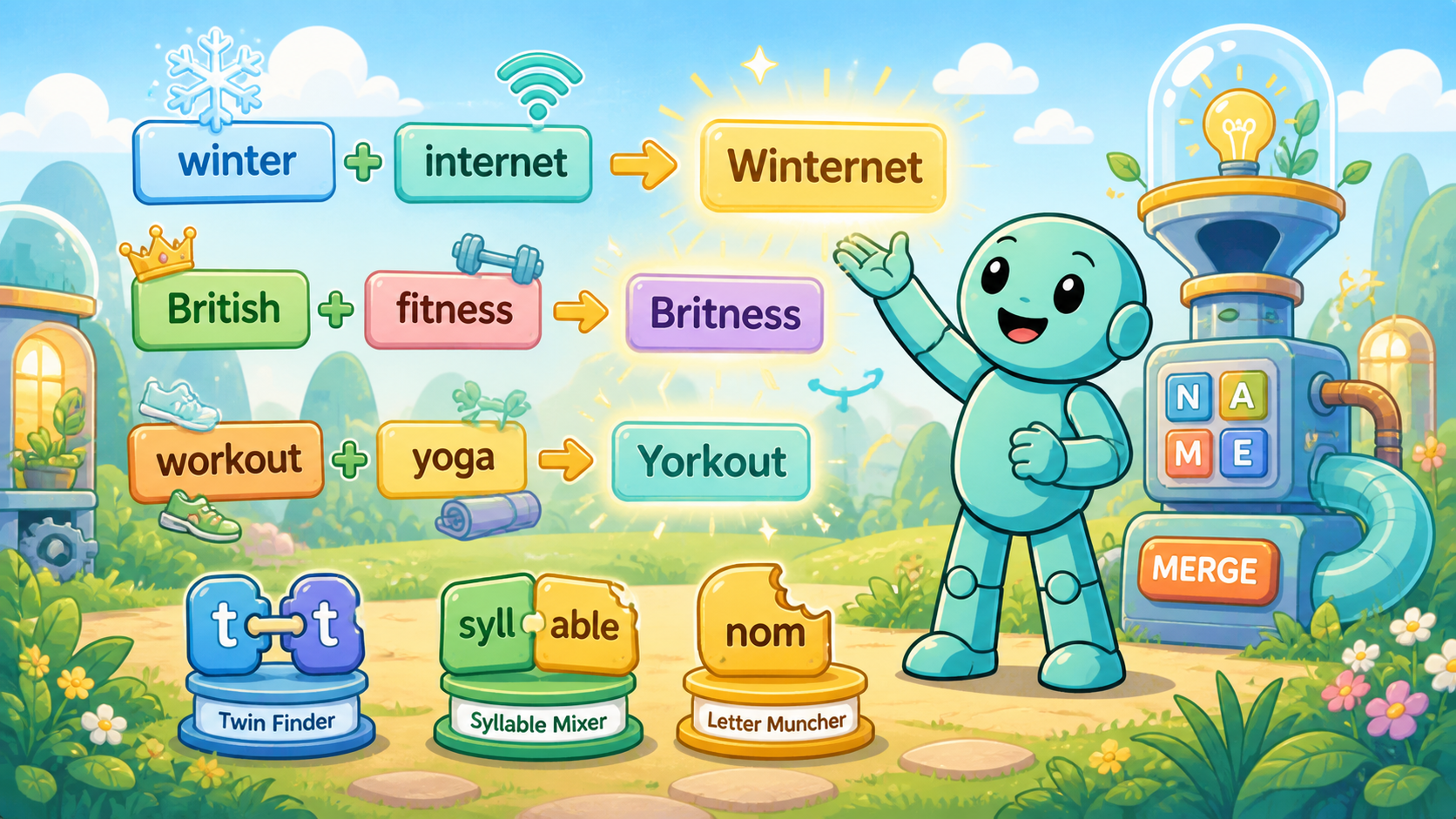 Namero presents a colorful naming machine that merges words and syllables into new creative names.