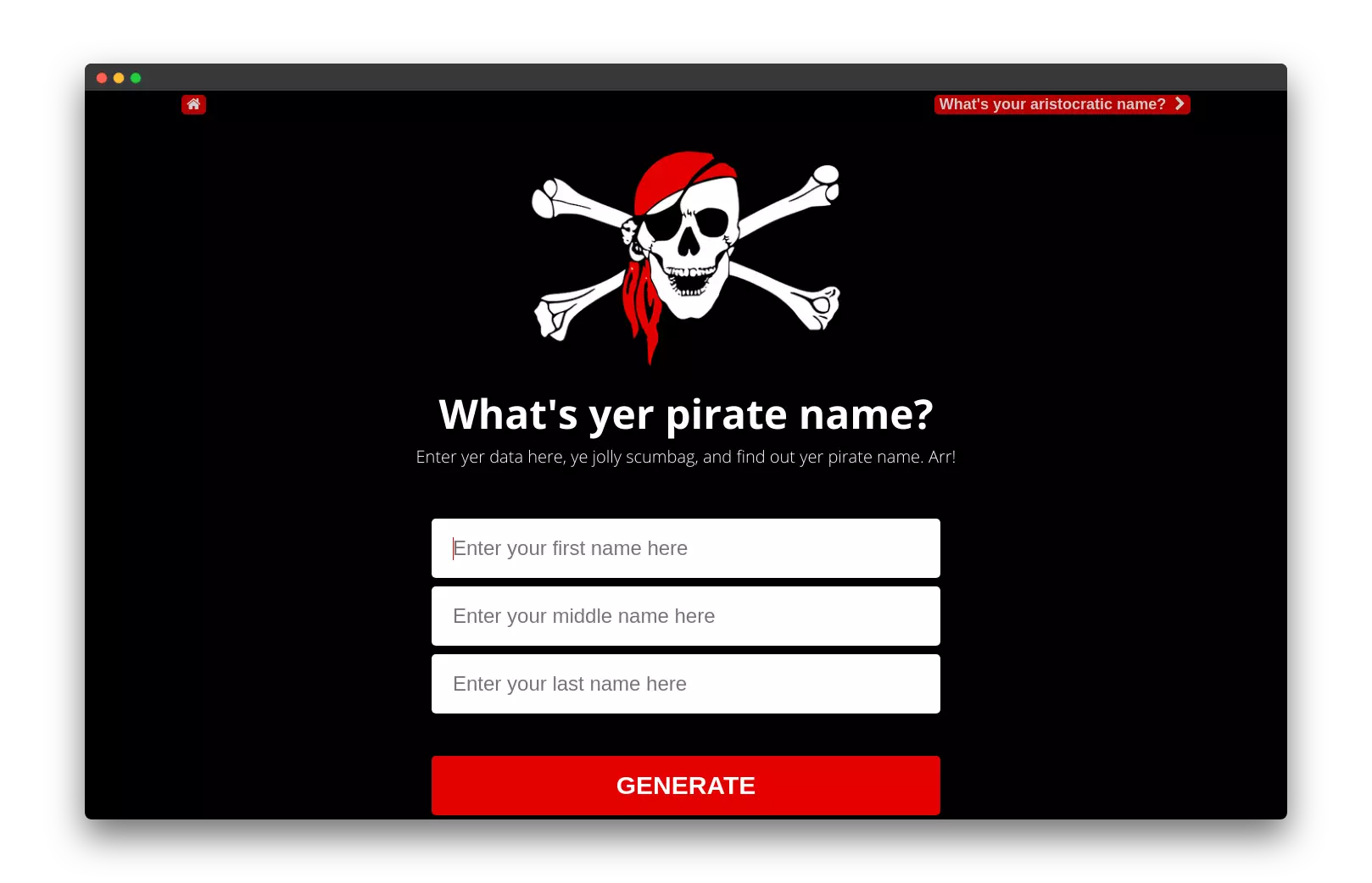 FunTools - pirate name generator