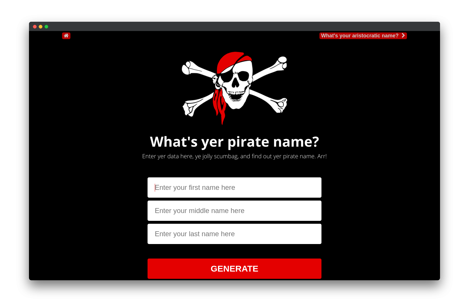 FunTools - pirate name generator