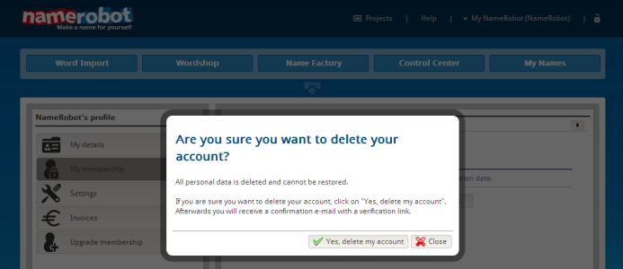 Confirm deletion request Confirm deletion request